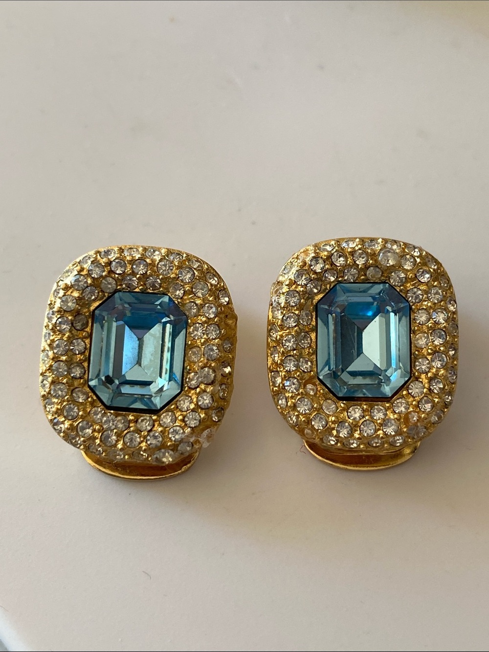 Dior Gold-Tone clip Earrings with Blue Center Stones stamped